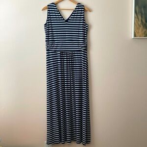 Boden Sienna Blue White Coastal Nautical Jersey Stripe Maxi Tank Dress